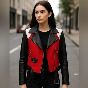 Express Women’s Faux Leather Moto Red and Black Jacket